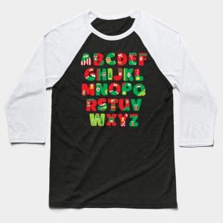 Christmas Alphabet ABCs Pre-K Kindergarten Teacher Student Baseball T-Shirt